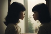 镜中相遇，抬头看镜子里的结合处