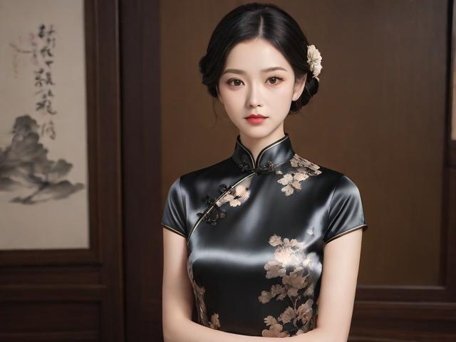 墨色生香，老师黑色双开真丝旗袍的意象解码