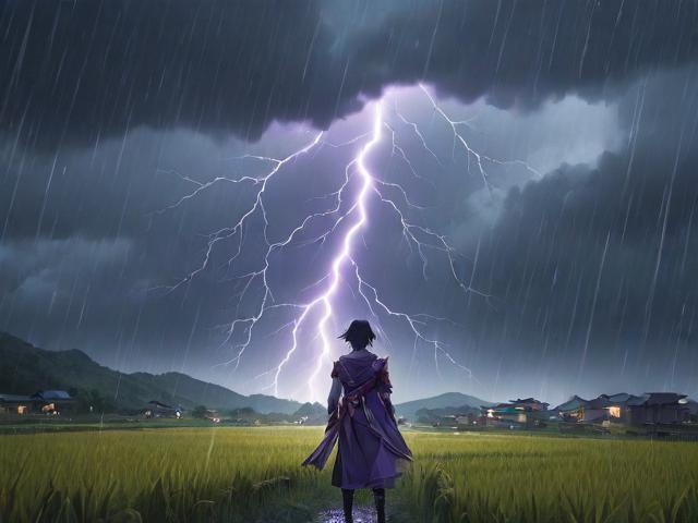 -意外相遇，旅行者在稻妻城郊外遭遇雷暴天气，意外发现雷电将军独自在雨中，展现出与平日威严形象截然不同的脆弱一面