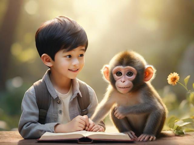 携手同行，共育未来，男生女生一起努力生猴子的现代诠释