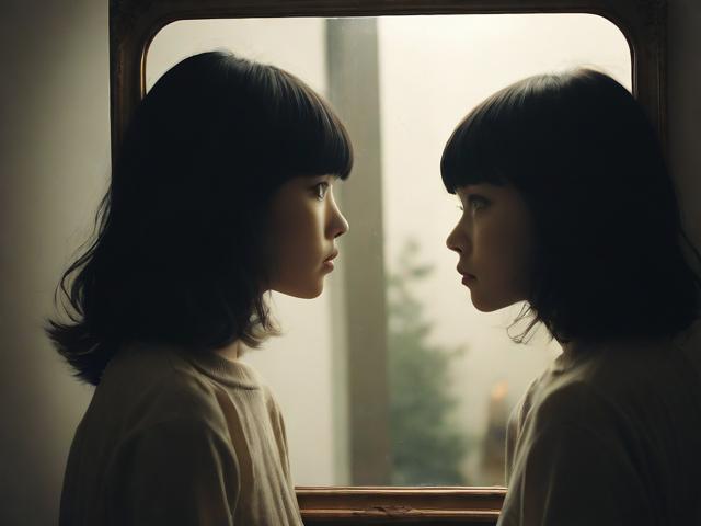 镜中相遇，抬头看镜子里的结合处